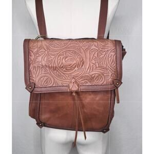 The Sak Ventura Backpack in Leather Adjustable Convertible Strap Tobacco Floral